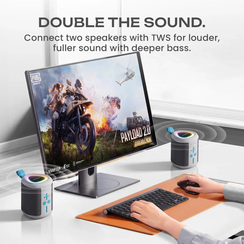 HAMMER Smash 2 10W Bluetooth Speaker, USB/TF/FM, TWS Function, Multi-Color LED Modes (White)-6