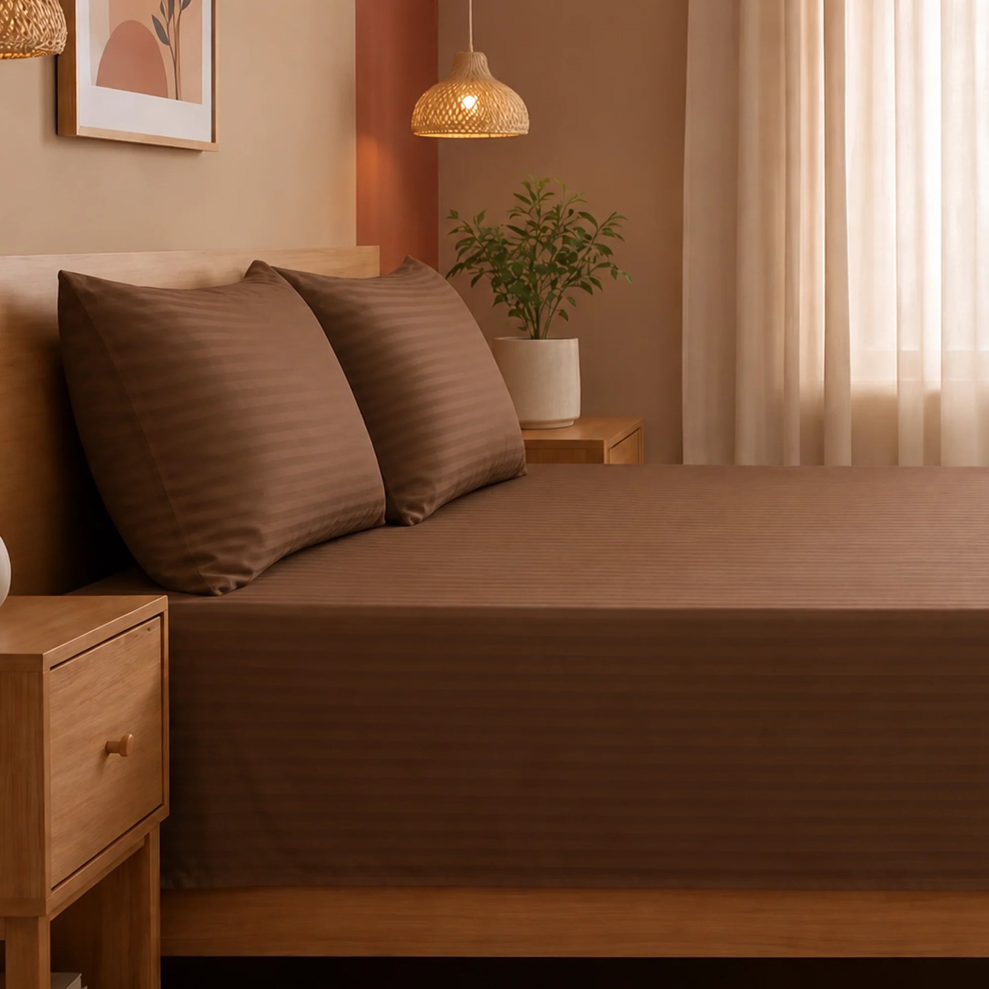 Breton Nap - Satin Stripes Bedsheet (Brown)-5