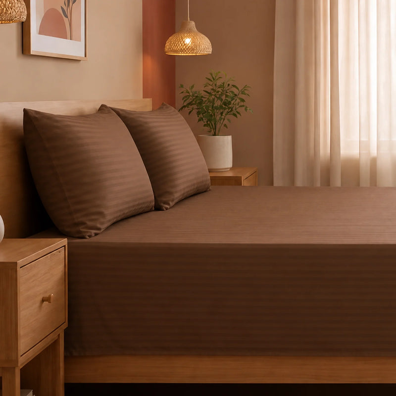 Breton Nap - Satin Stripes Bedsheet (Brown)-5