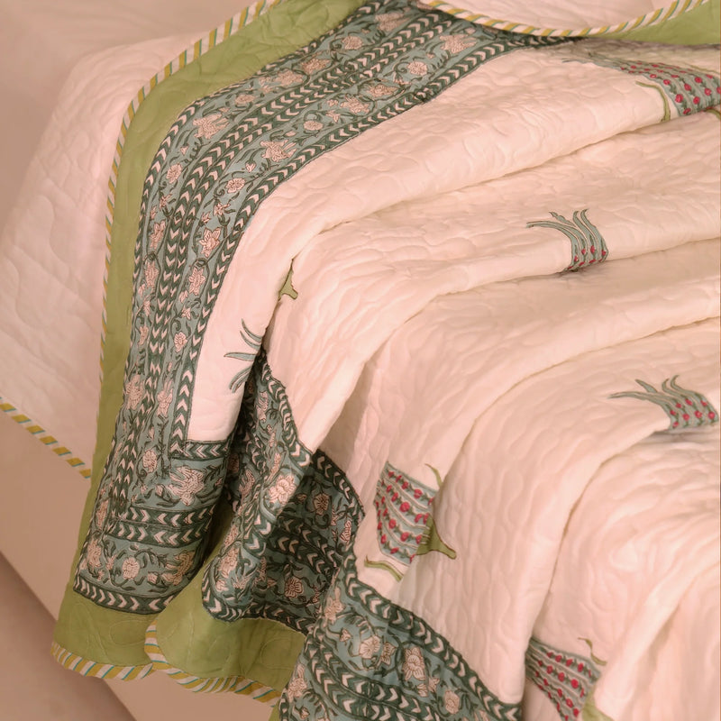 Dew Drops - Handblock Bedcover-5