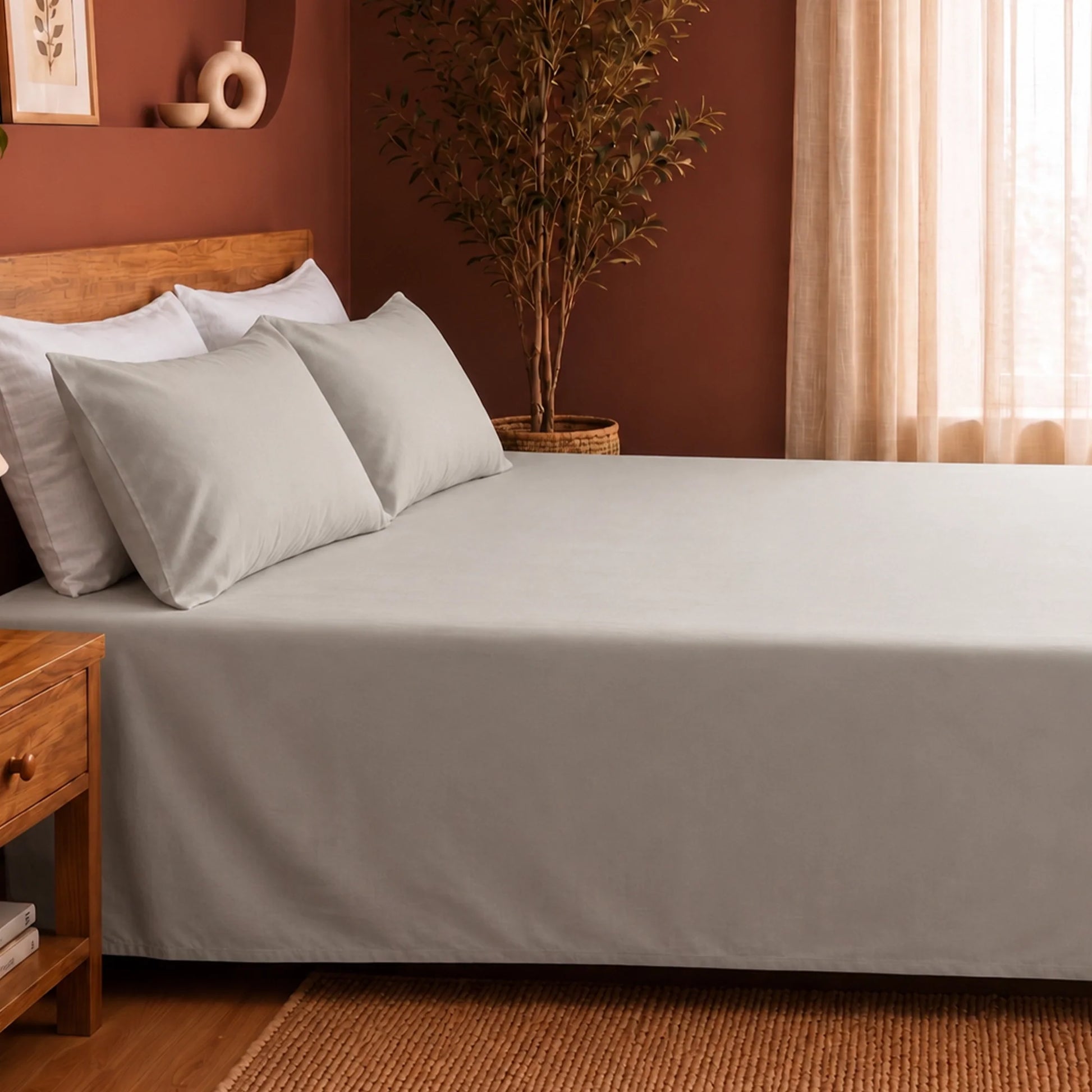 Fort Nightingale - Solid Bedsheet (Light Grey)-5