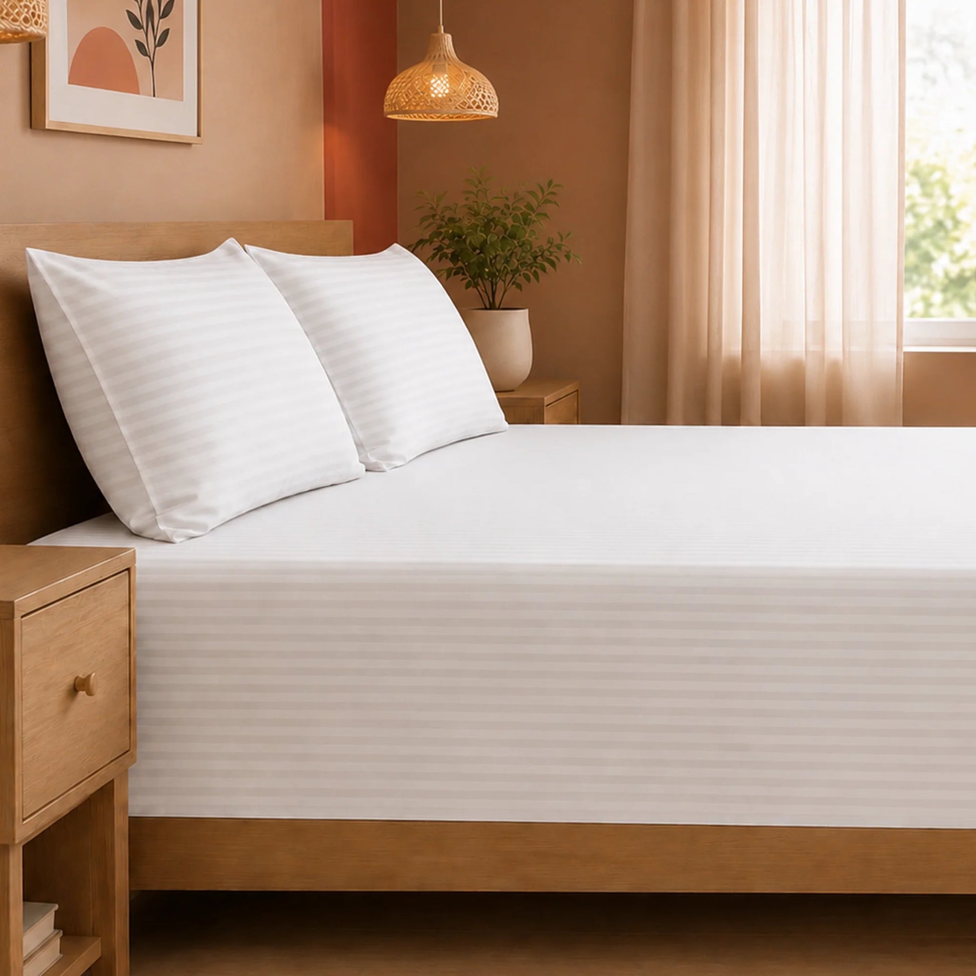 Breton Nap - Satin Stripes Bedsheet (White)-5