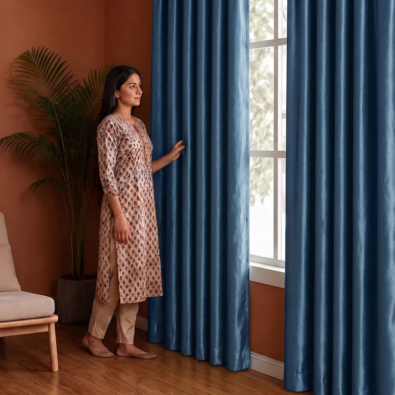 Fort Essential - Rod Pocket Blackout Curtain (Blue)-5