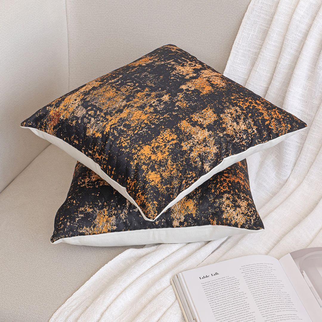 Abstract Pattern Quilted Cushion Cover (Black & Mustard)-5