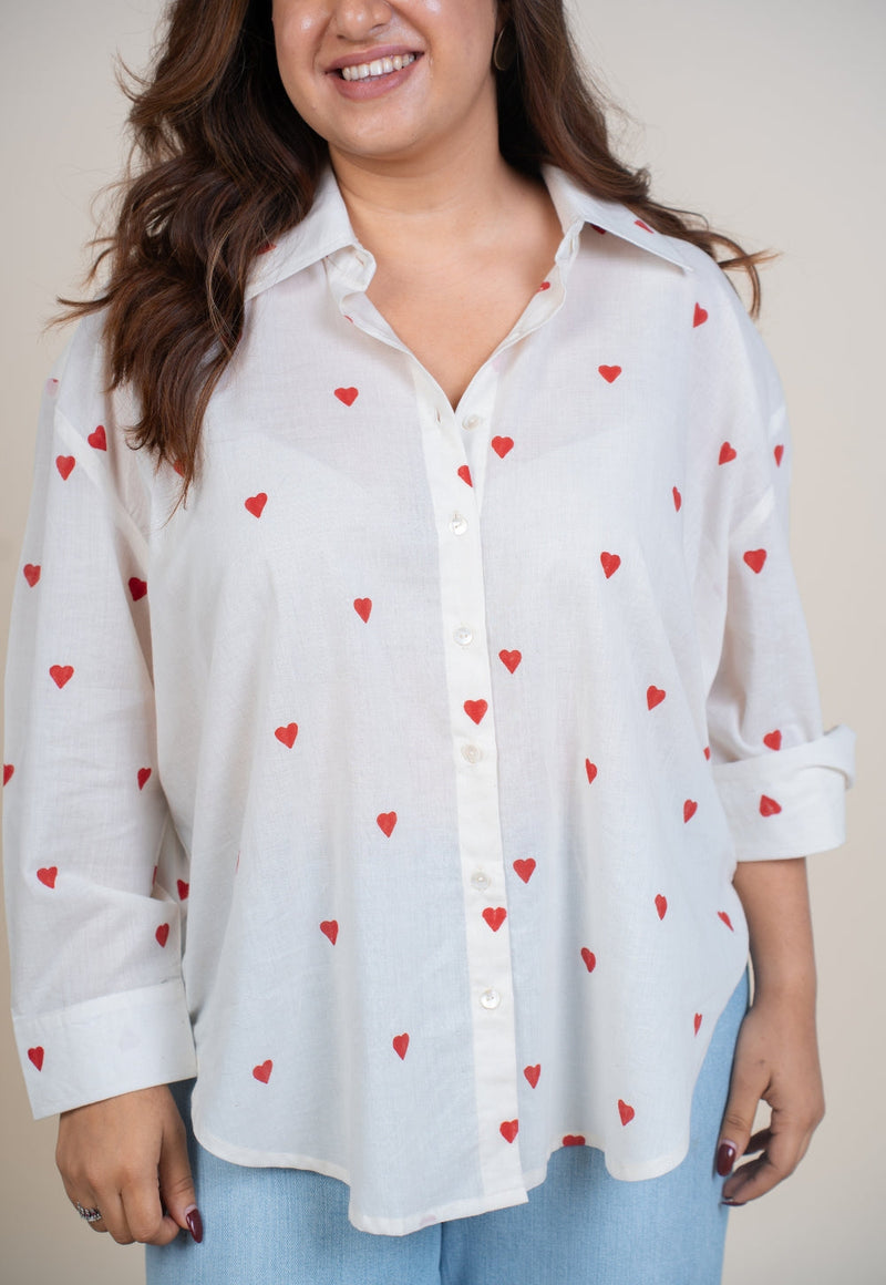 Ruhi White Handblock Print Cotton Straight Shirt