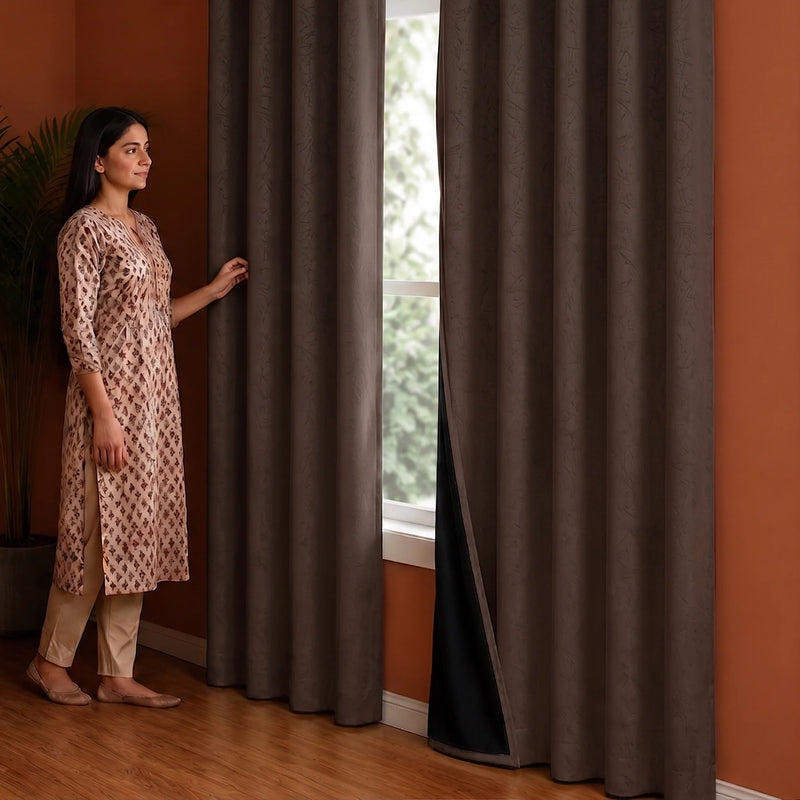 Fort Essential Abstract - Rod Pocket Black Backing Blackout Curtain (Brown)-5