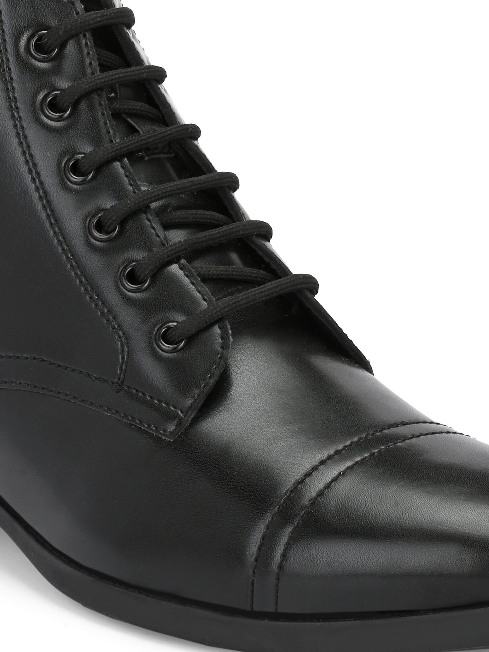Black Lace-Up Block Heel Boots