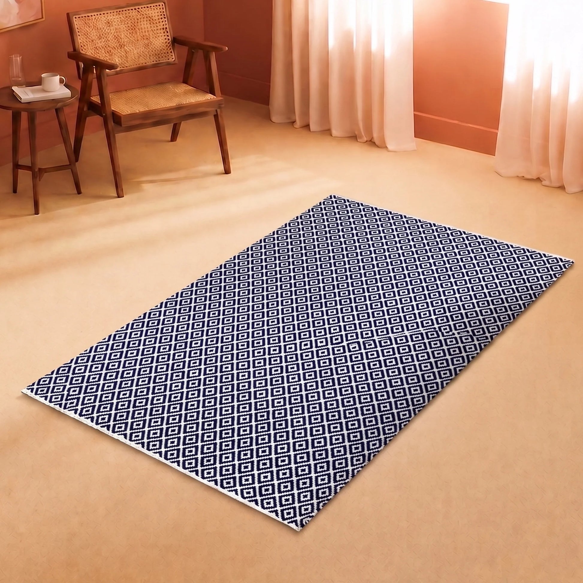 Tessitura Confetti - Diamond Cotton Rug (Blue & White)-6