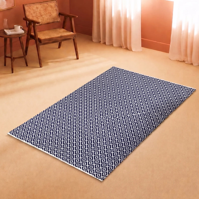 Tessitura Confetti - Diamond Cotton Rug (Blue & White)-6