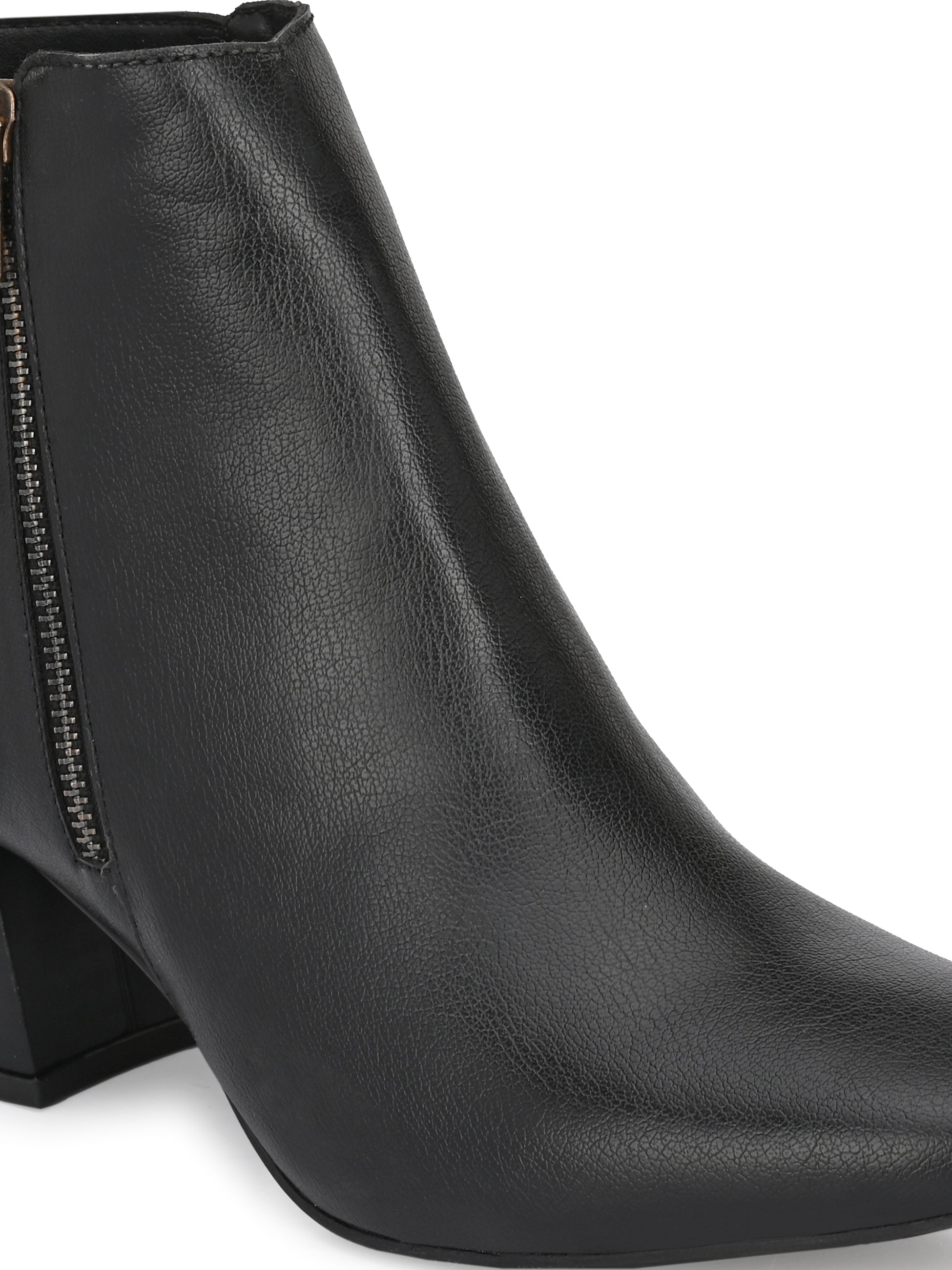 Black Zip-Closure Block Heel Boots
