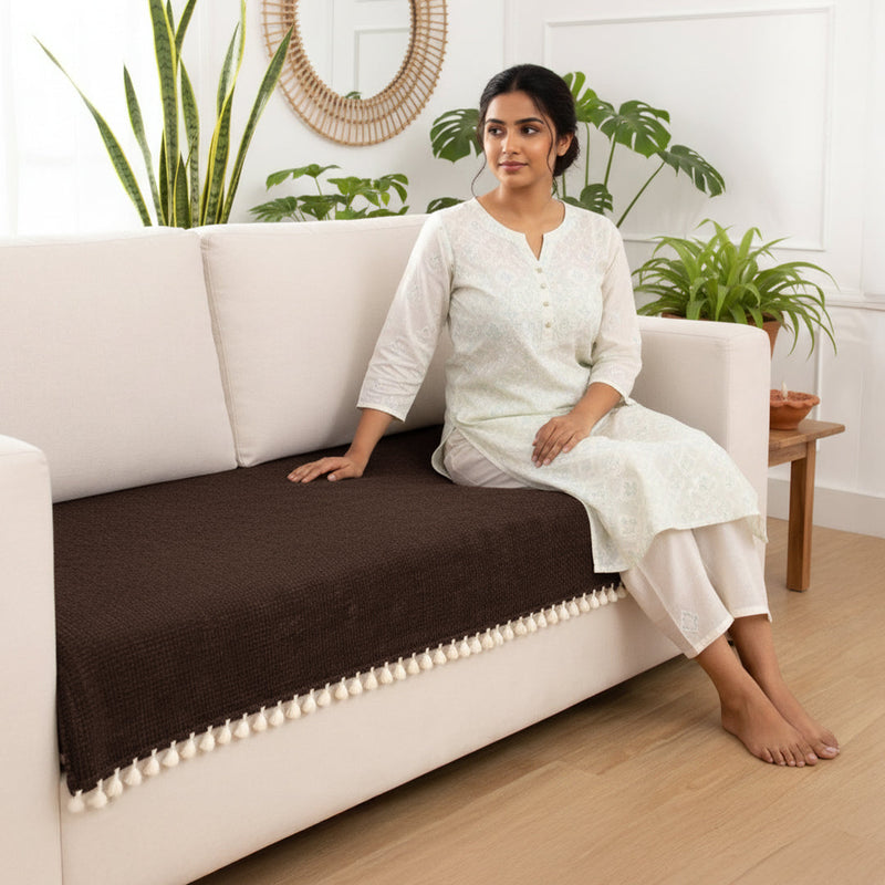 Chenille Solid Brown Sofa Cover-8