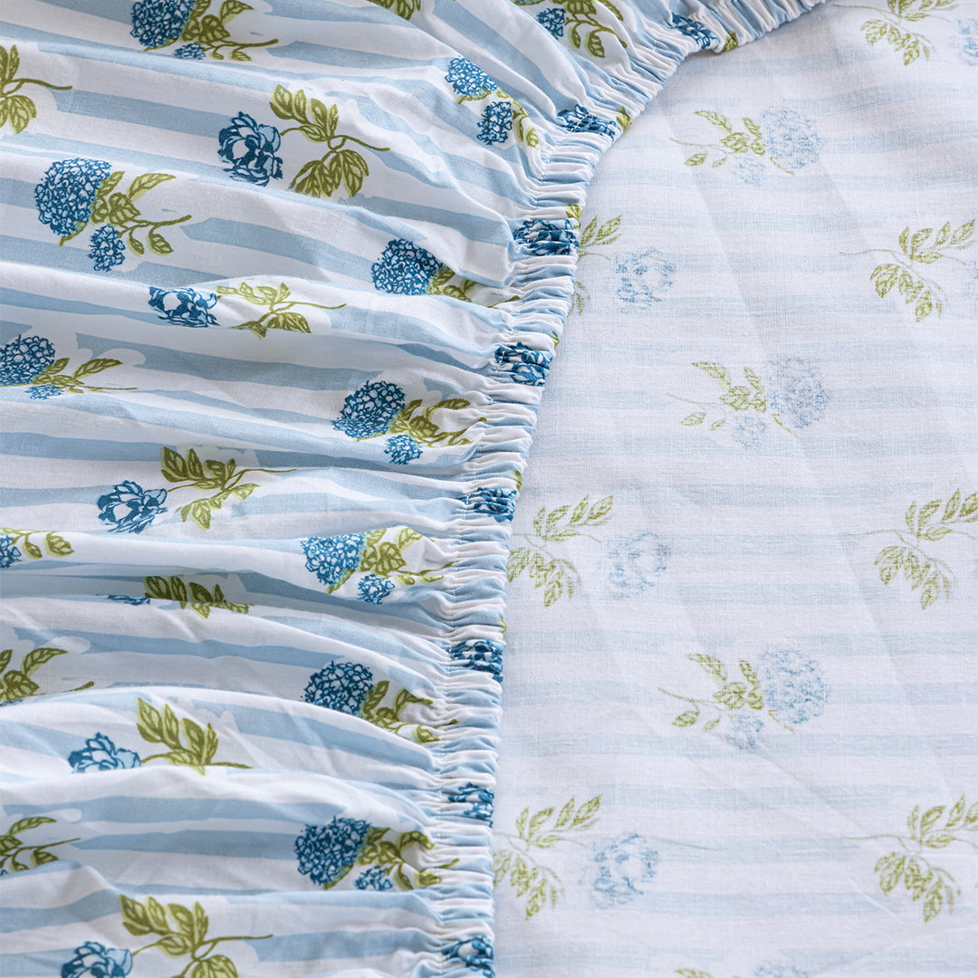 Soft Serenade - Floral Fitted Sheet (Blue)-5