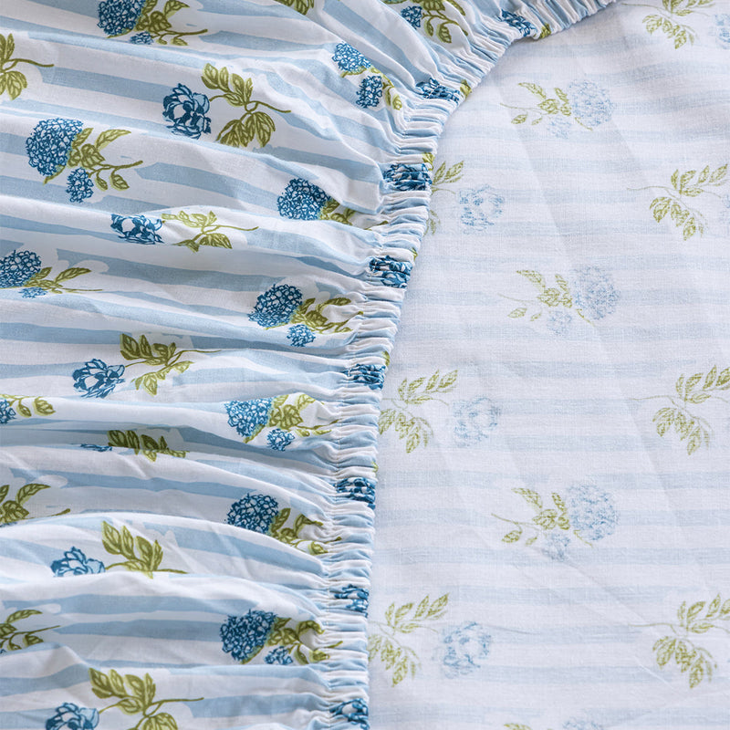 Soft Serenade - Floral Fitted Sheet (Blue)-5