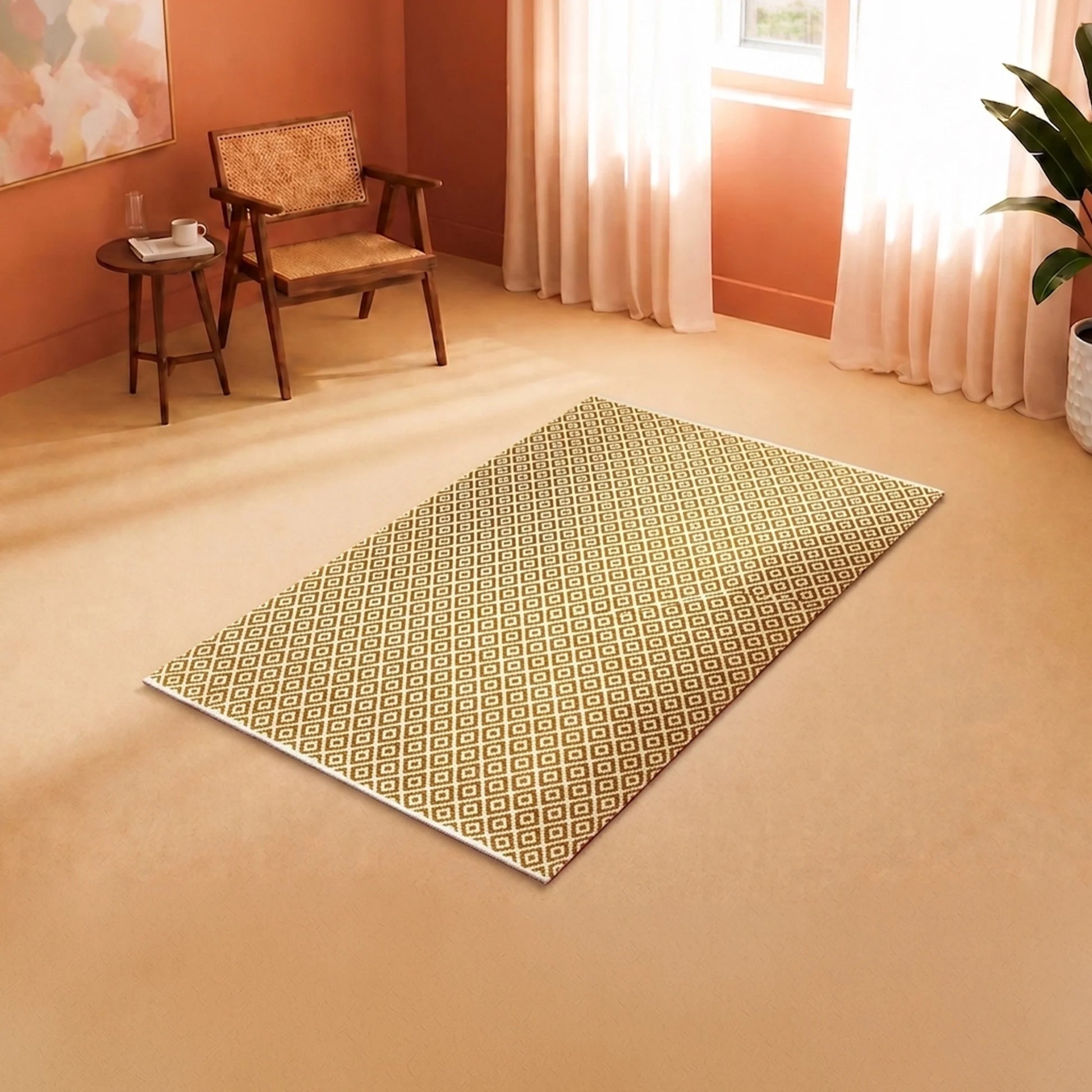 Tessitura Confetti - Diamond Cotton Rug (Mustard & White)-6