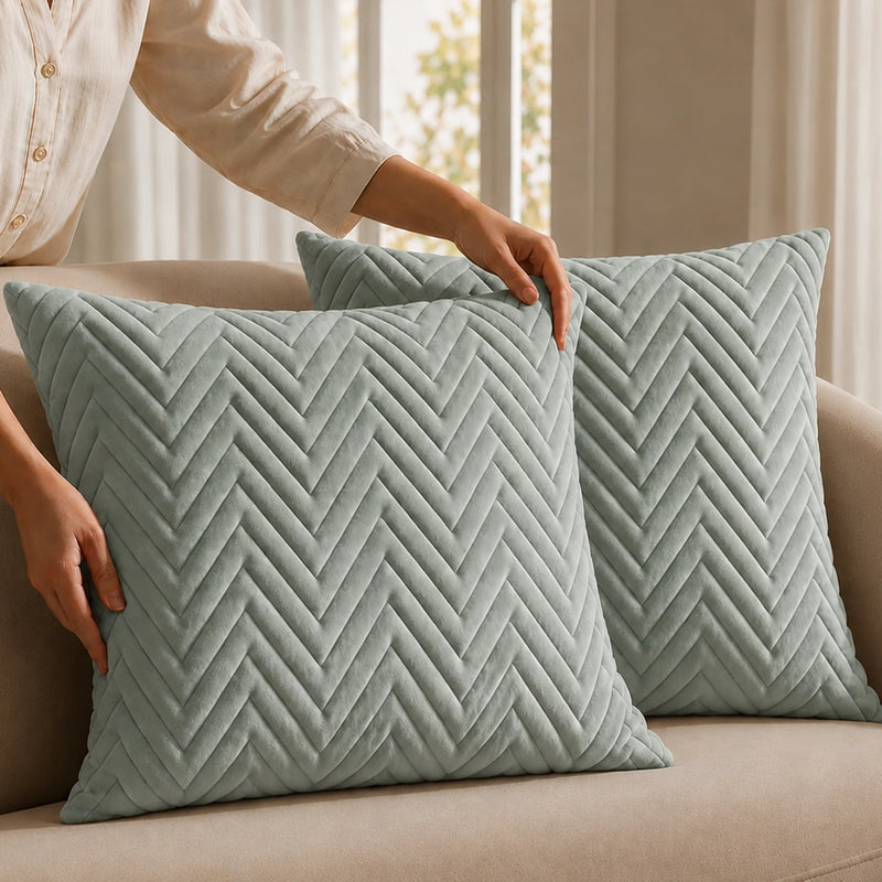 Fort Sawtooth - Quilted Velvet Cushion Cover (Grey)-5