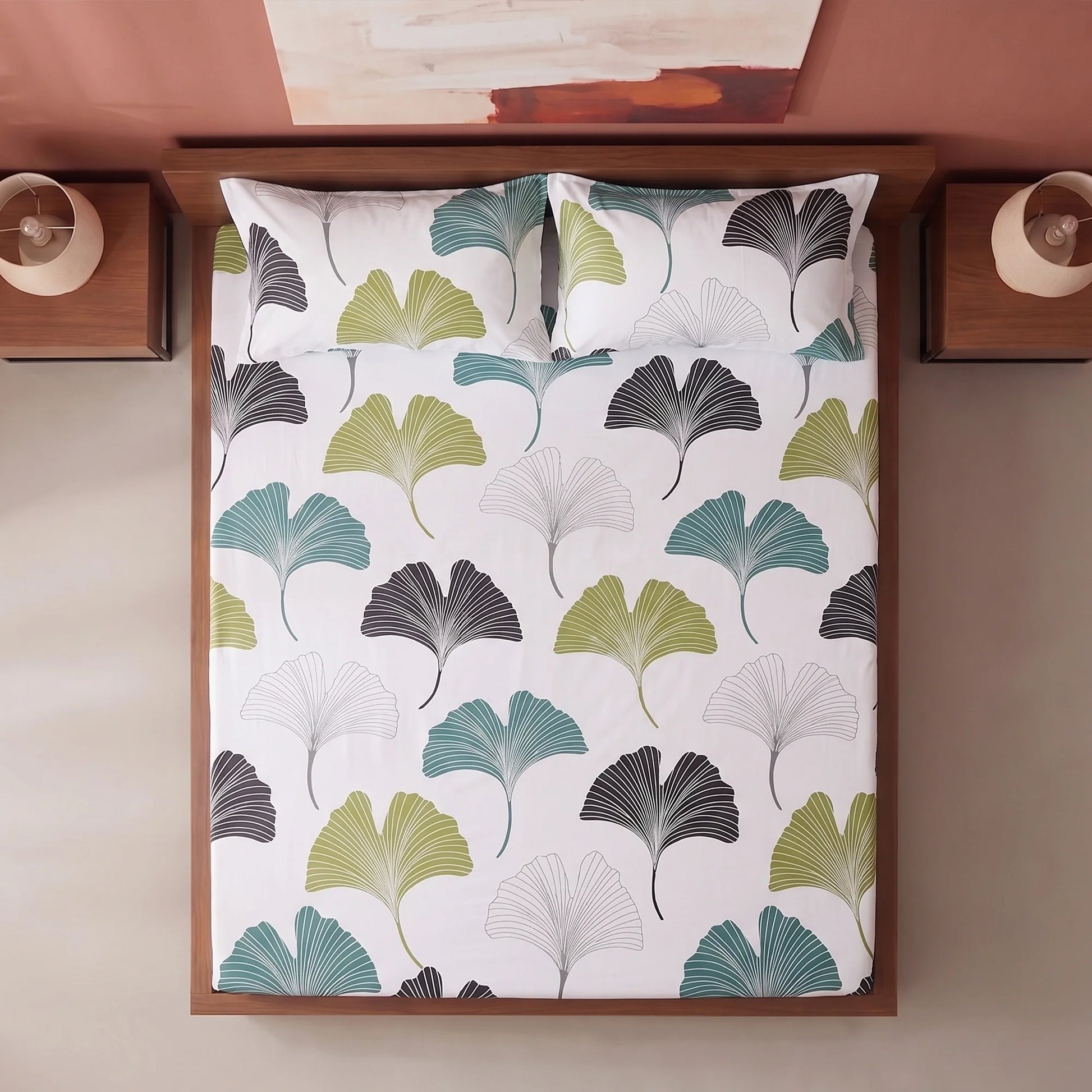 Imprimer Ginkyo - Floral Printed Fitted Bedsheet (Blue & Green)-5
