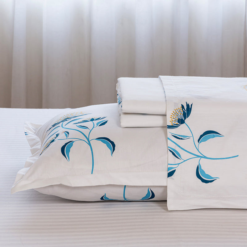 Wild Grace Flower - Floral Bedsheet (Turquoise & Blue)-5