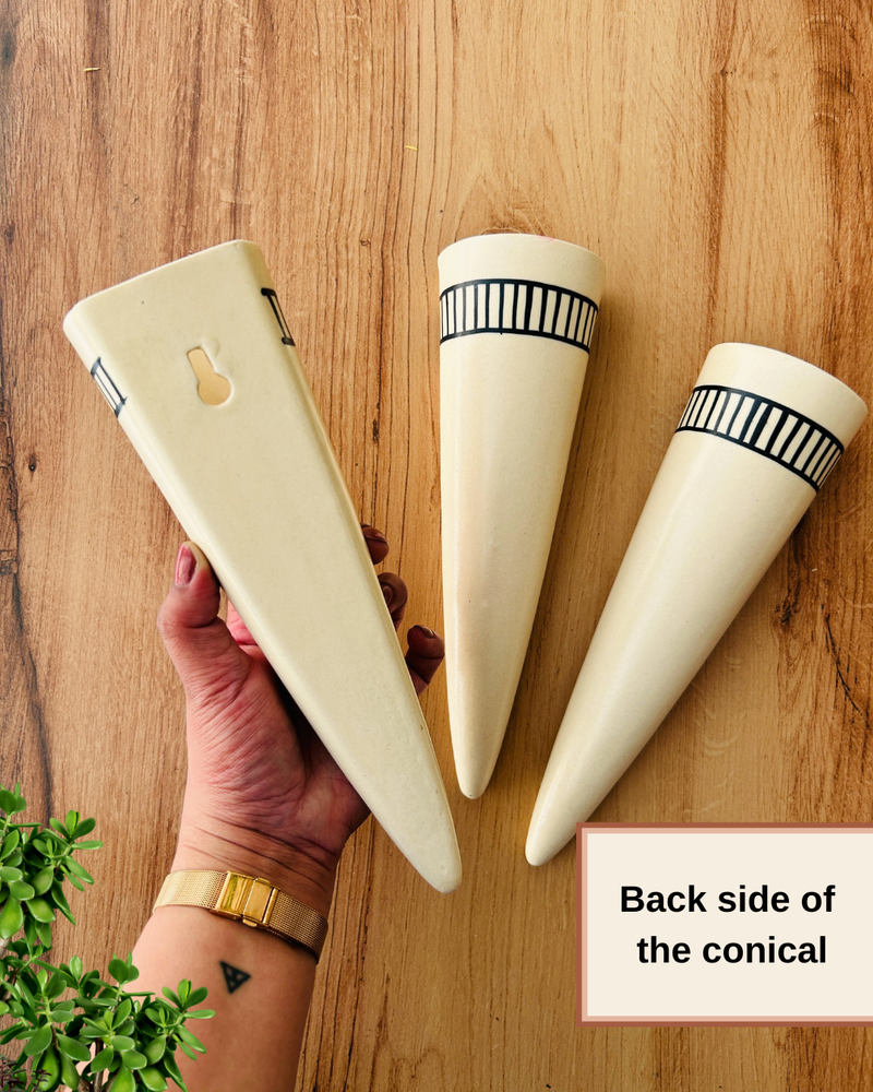 Ivory Ceramic Conical Planters | Set of 3 | Buy 3 get 3 offer applicable | Use code "GET6"