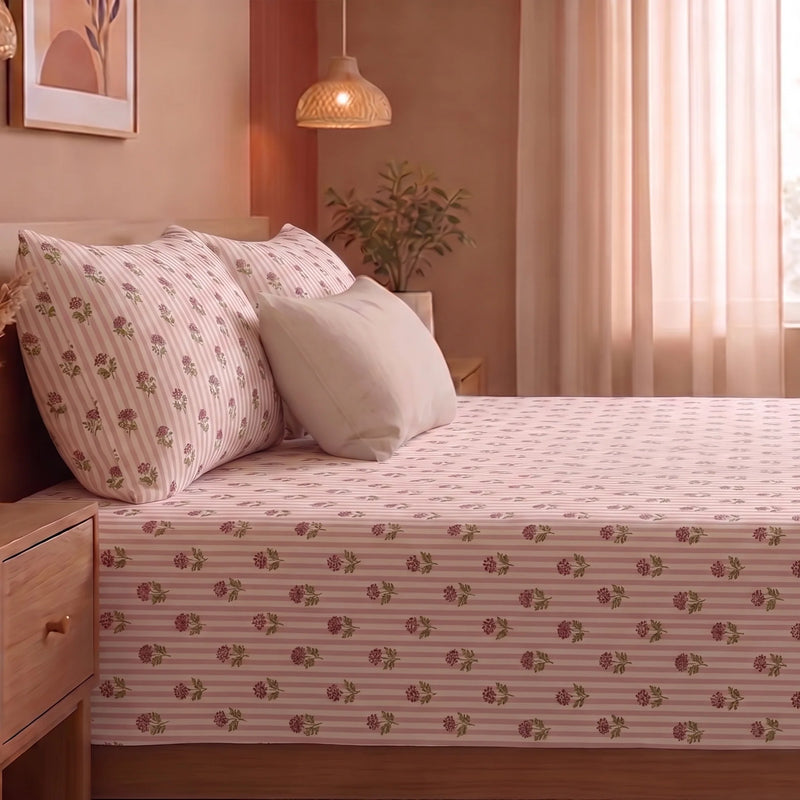 Soft Serenade - Floral Bedsheet (Peach)-5