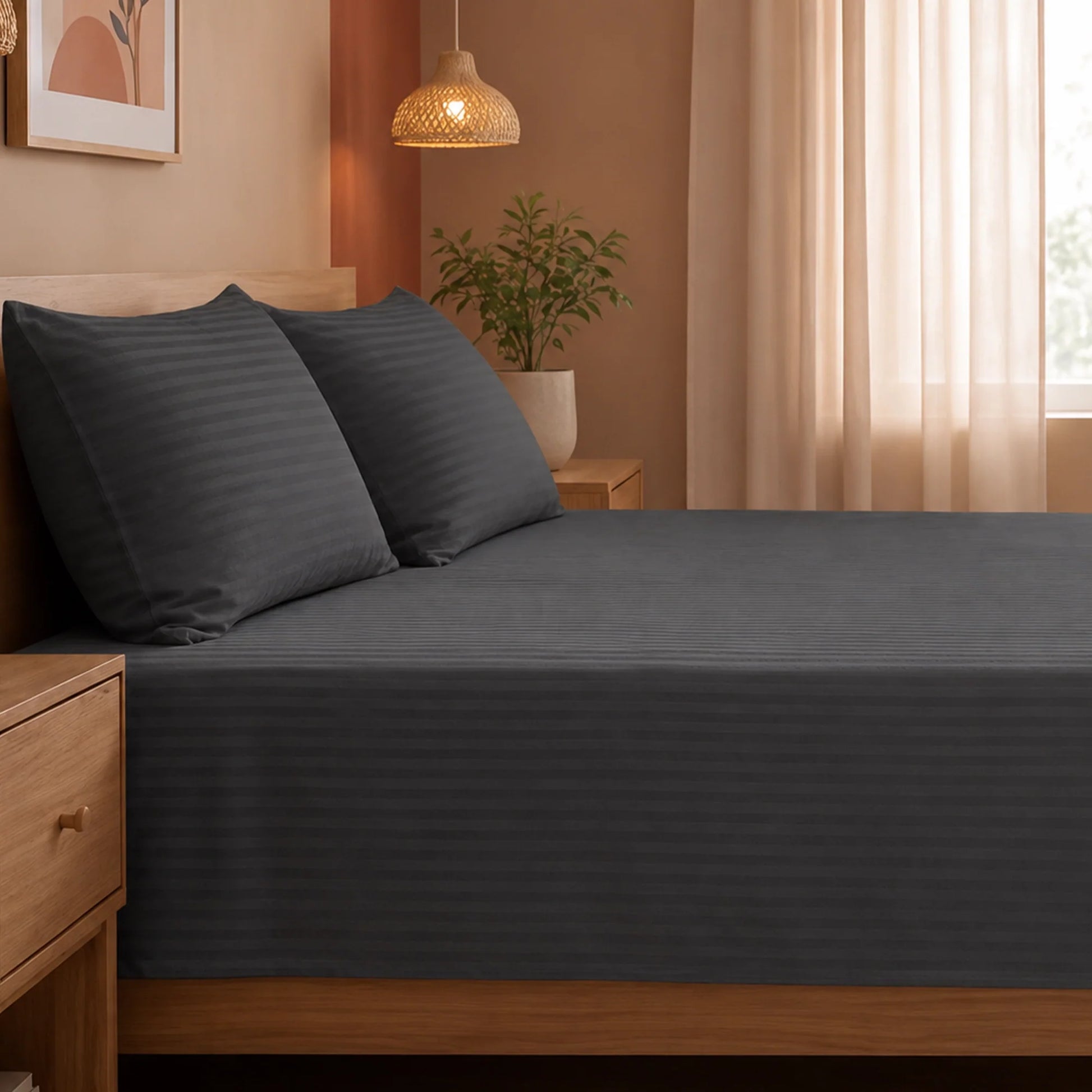 Breton Nap - Satin Stripes Bedsheet (Grey)-5