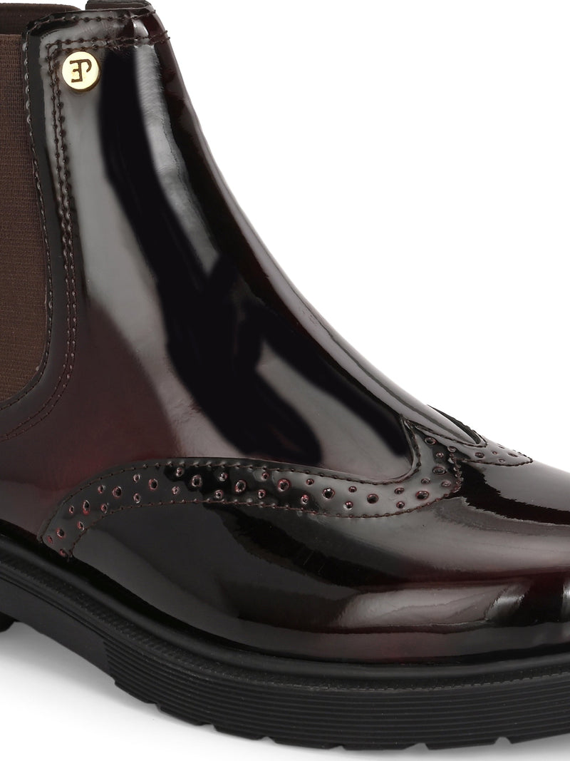 El Paso Women Wine Faux Leather Casual Chelsea Boots-4