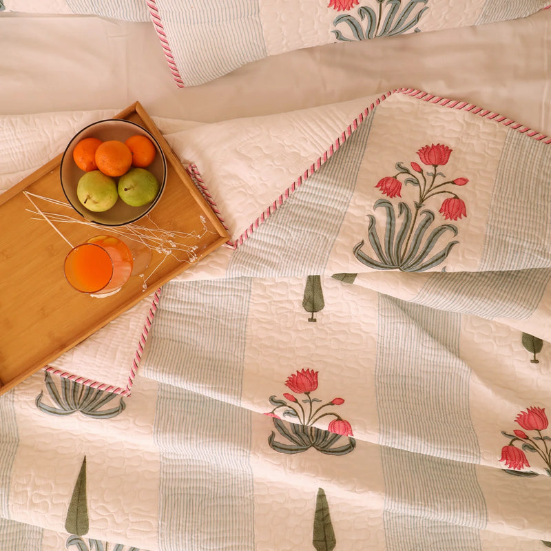 Floral Empress - Handblock Bedcover-5