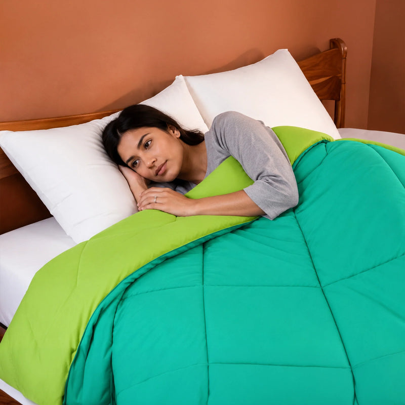 Fort - Box Stitch Duvet Comforter (Parrot Green & Aqua Green)-5