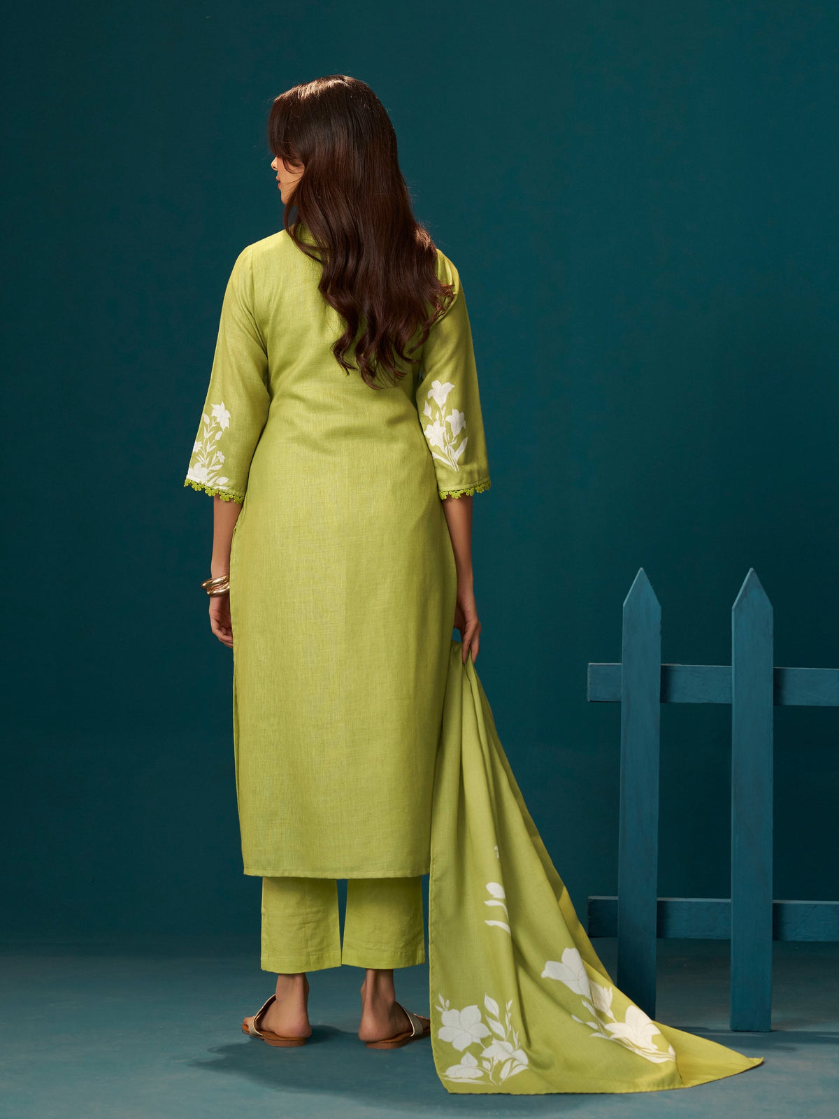 Bahar Green Mul Linen Suit Set