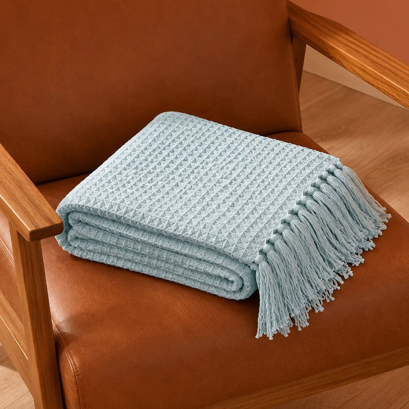 Ice Blue - Waffle Throw-5