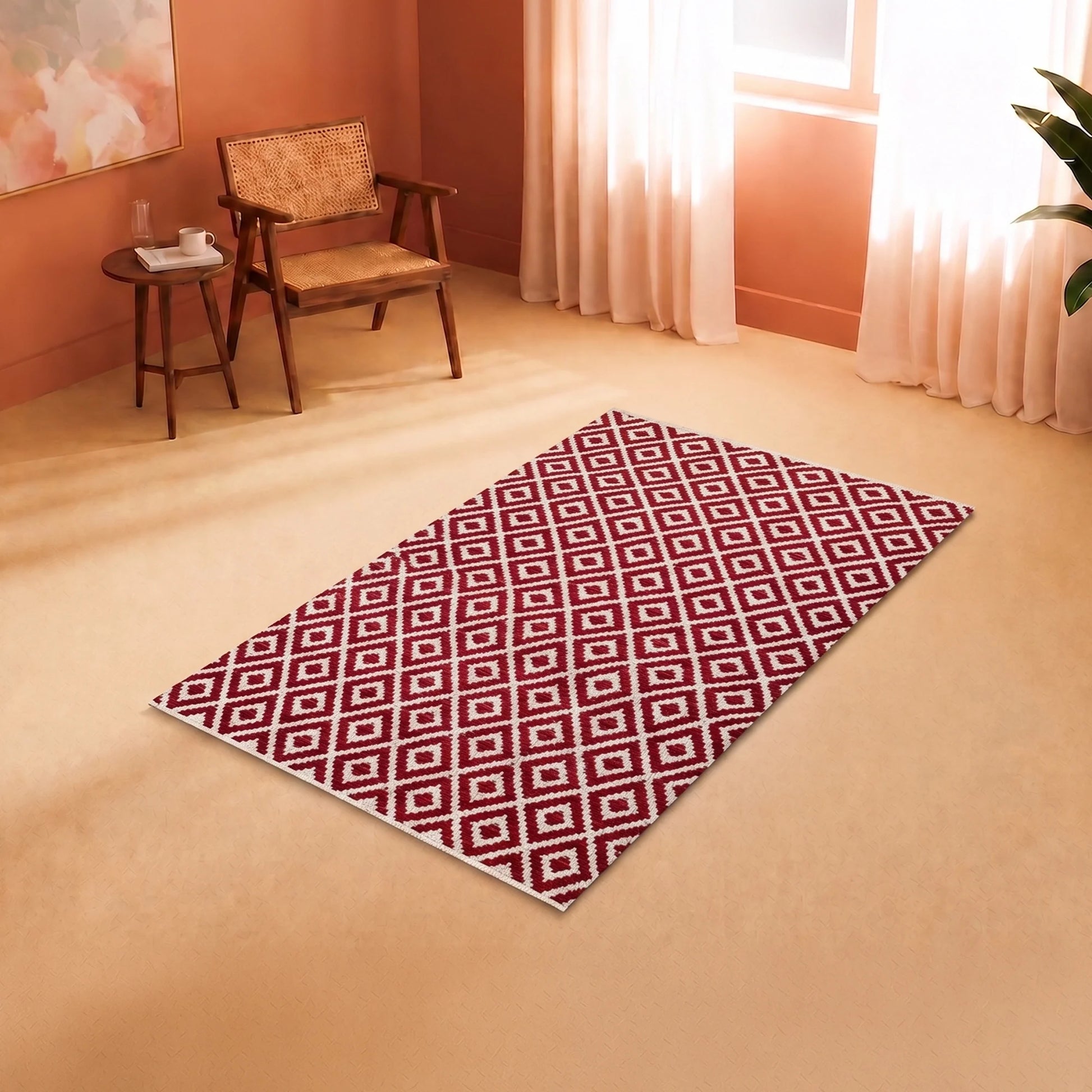 Tessitura Confetti - Diamond Cotton Rug (Red & White)-6