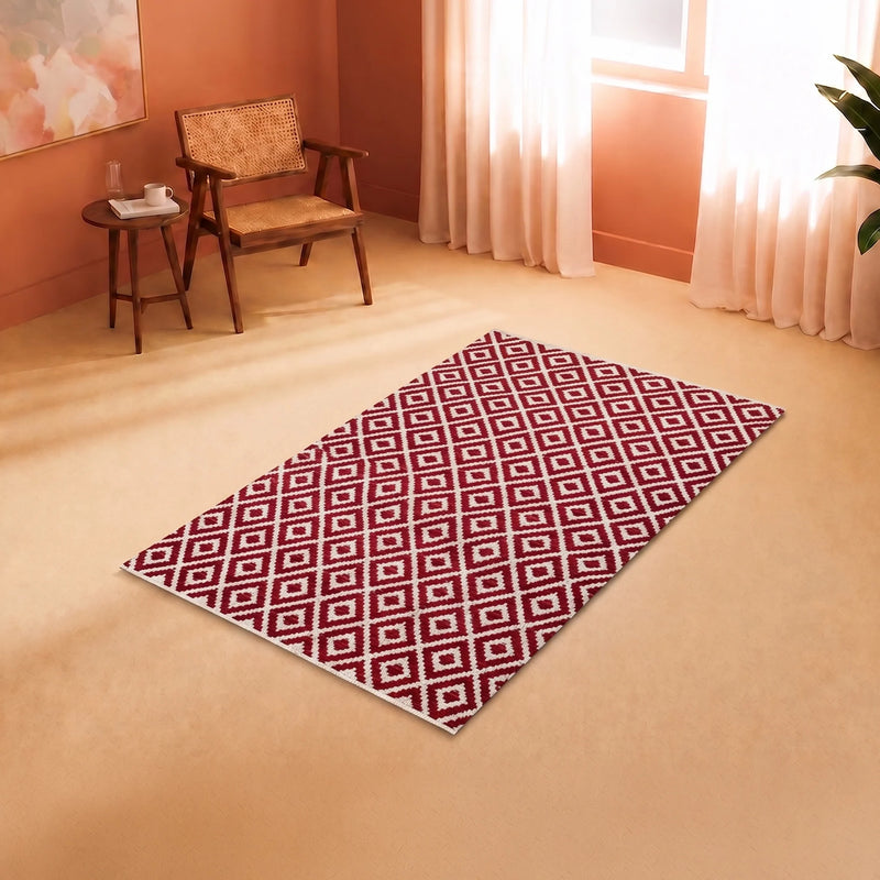 Tessitura Confetti - Diamond Cotton Rug (Red & White)-6