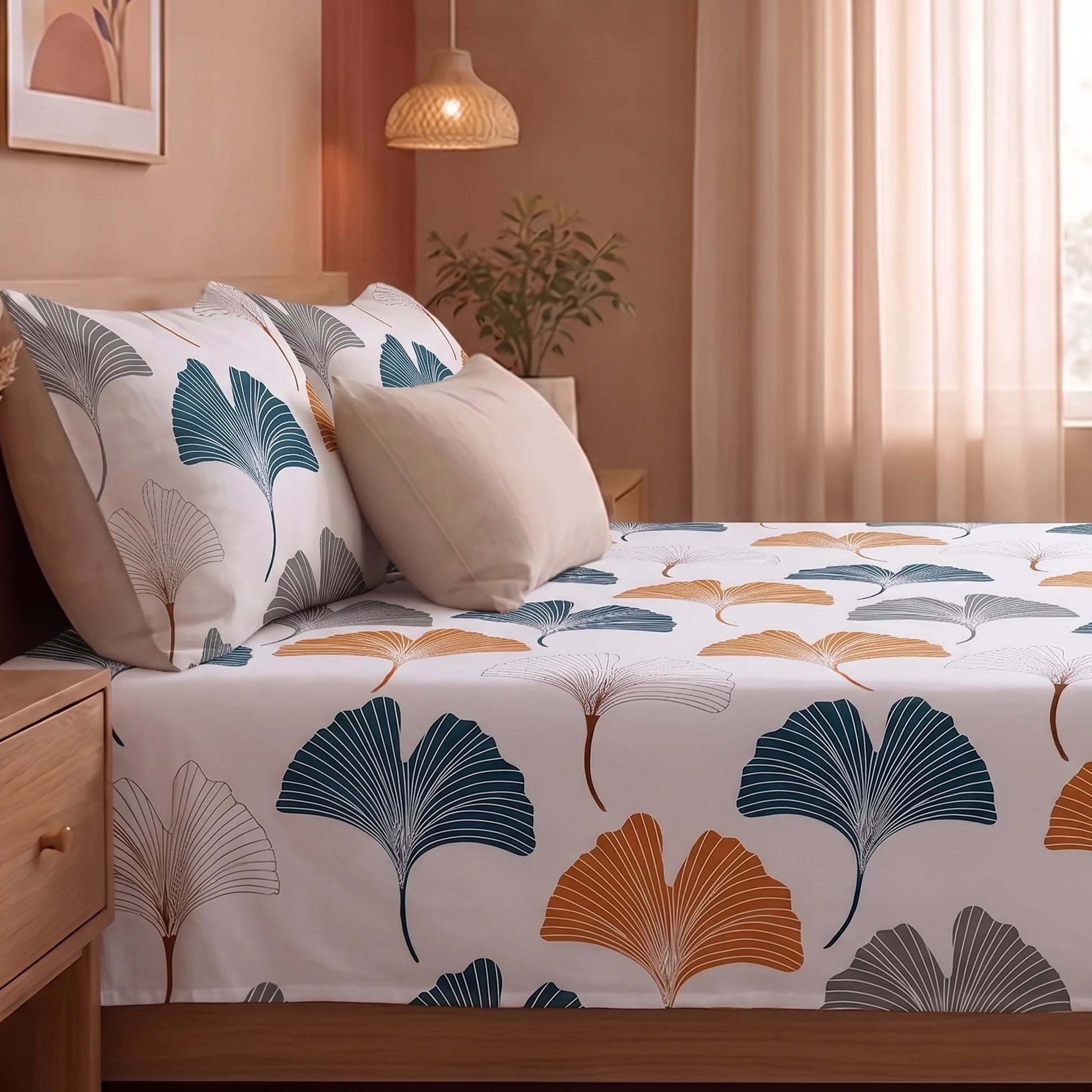Imprimer Ginkyo - Floral Printed Bedsheet (Mustard & Grey)-5