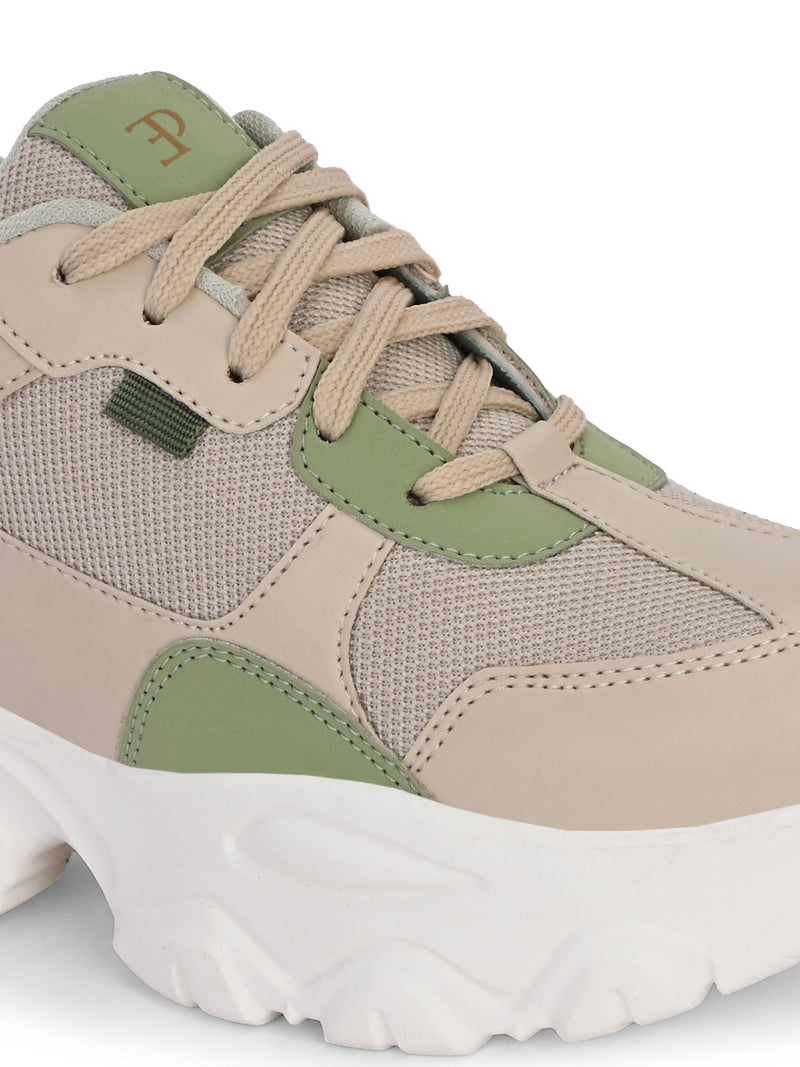 EL PASO Women Beige Faux Leather Casual Lace Up Sneakers-4