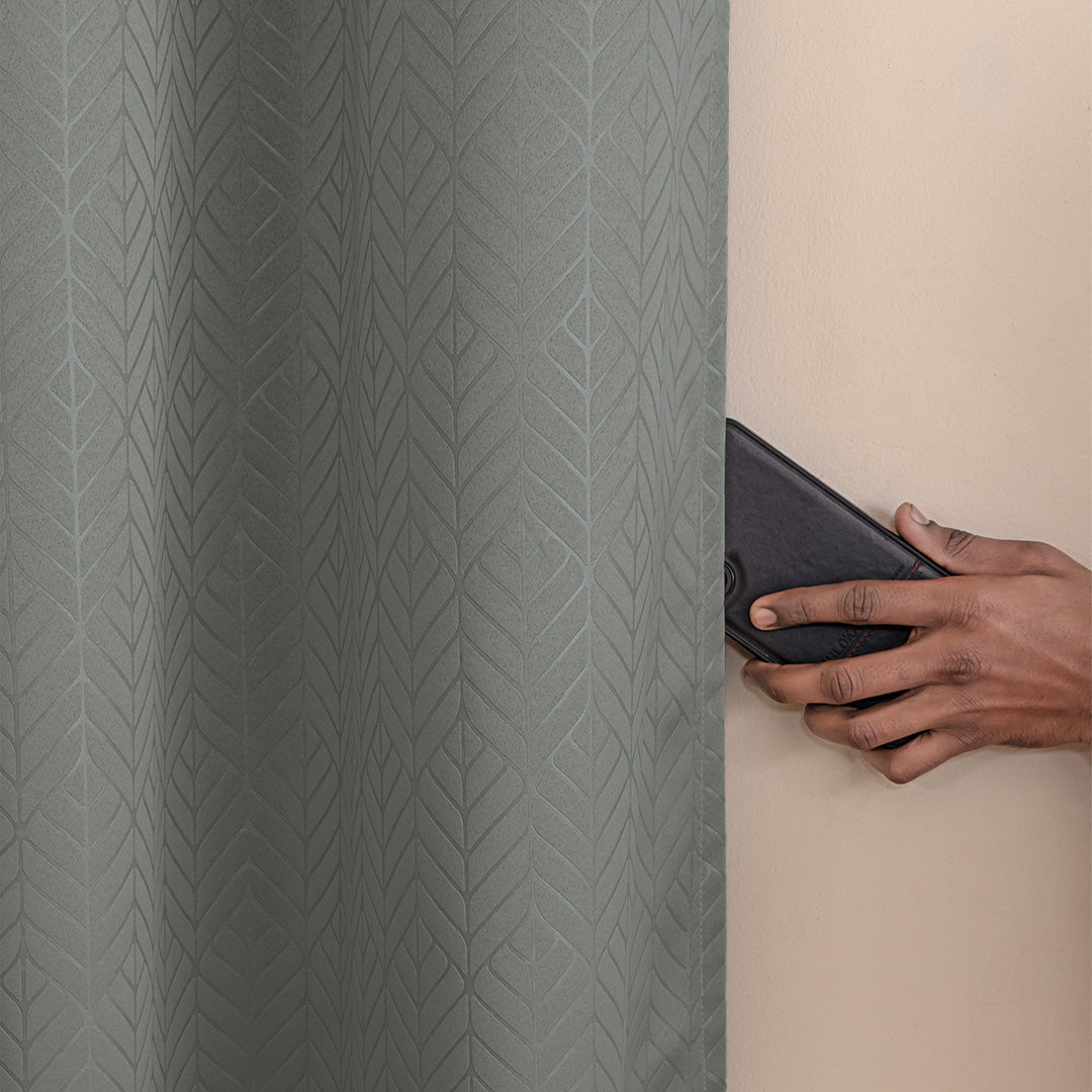 Fort Essential Embossed - Eyelet Black Backing Blackout Curtain (Grey)-5