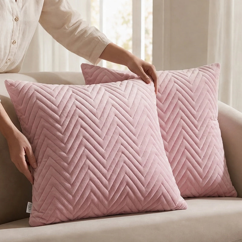 Fort Sawtooth - Quilted Velvet Cushion Cover (Baby Pink)-5