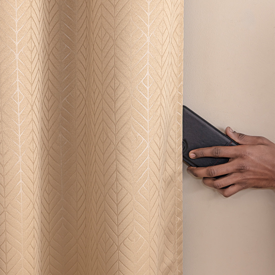 Fort Essential Embossed - Eyelet Black Backing Blackout Curtain (Beige)-5