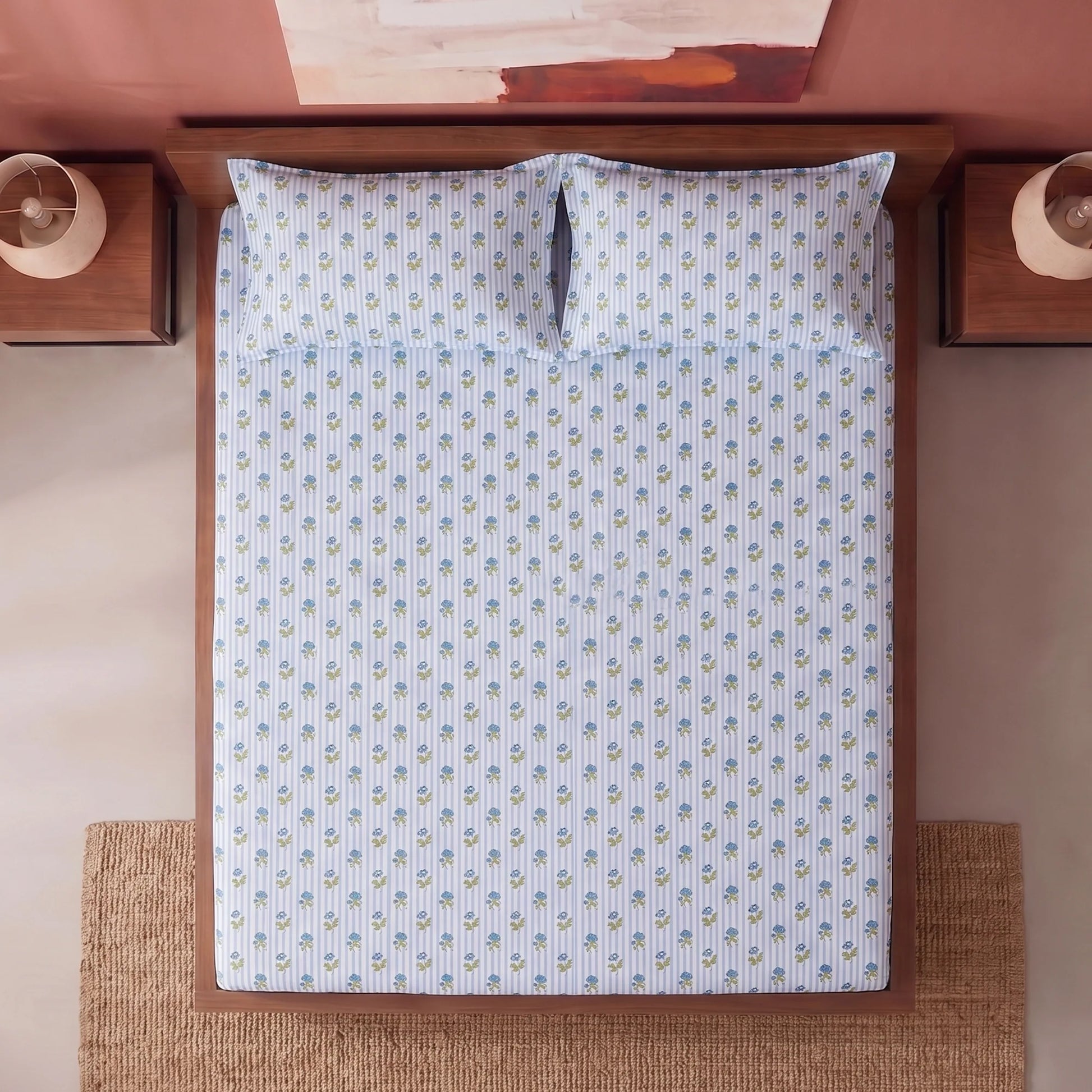 Soft Serenade - Floral Fitted Sheet (Blue)-5