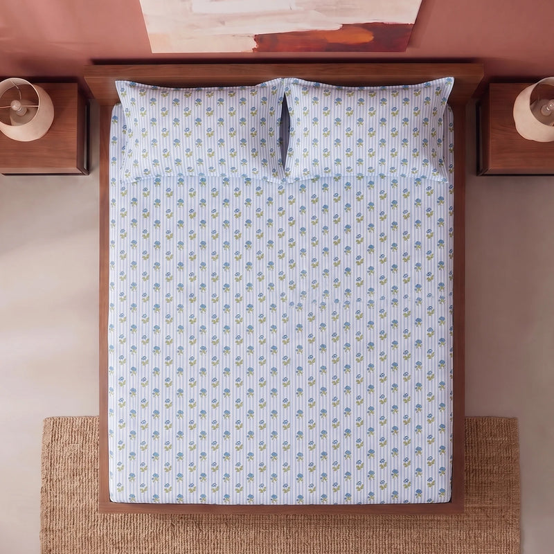 Soft Serenade - Floral Fitted Sheet (Blue)-5
