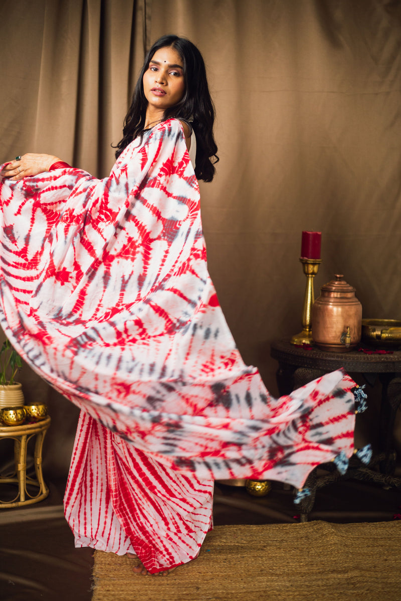 Cotton Mul Tie Dye Saree Laal Ishq-7