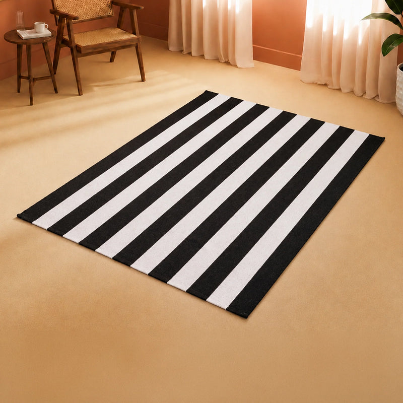Breton Shadowplay - Plaid Rug (Black & White Stripe)-6