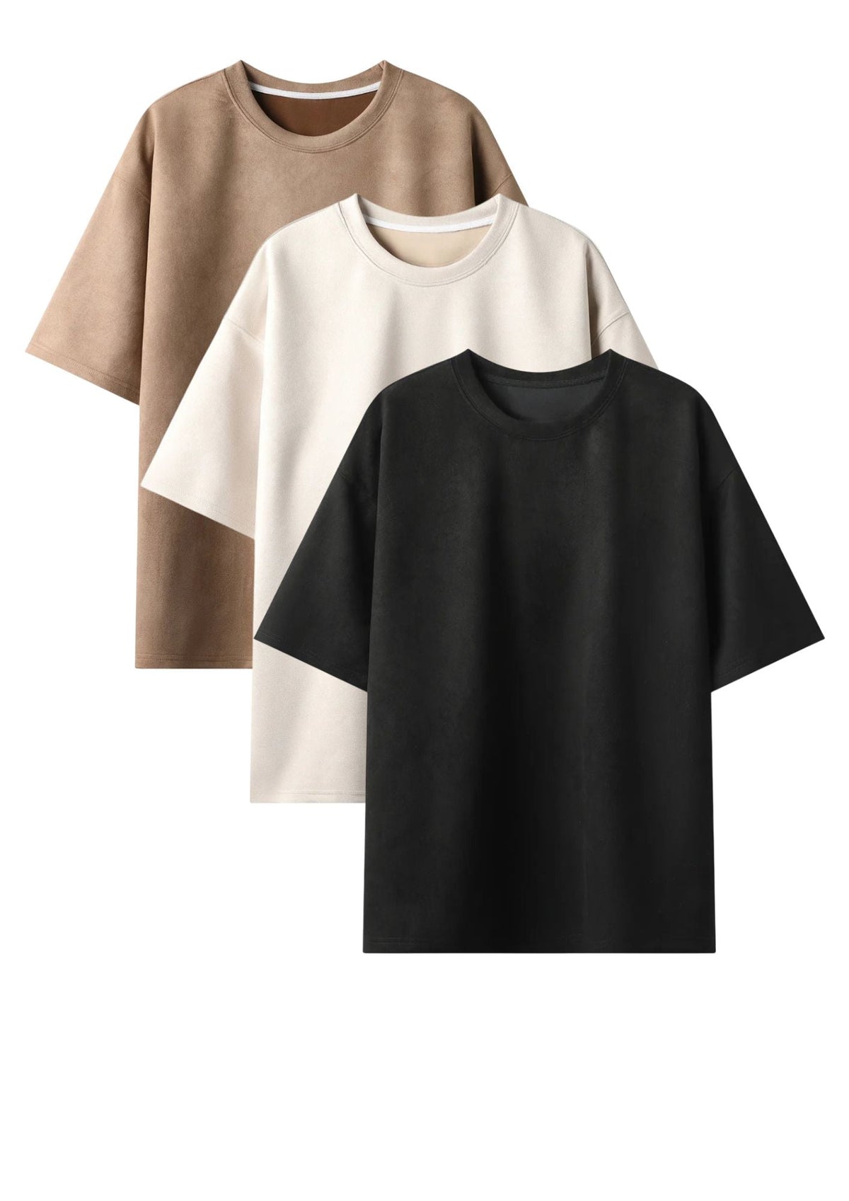 240 GSM Heavyweight Oversized Solid Pack of 3 T-Shirts Beige,Off White & Black.