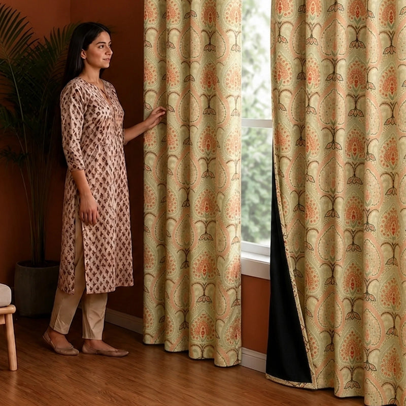 Imprimer Floral - Digital Printed Blackout Curtain (Green & Pink)-5