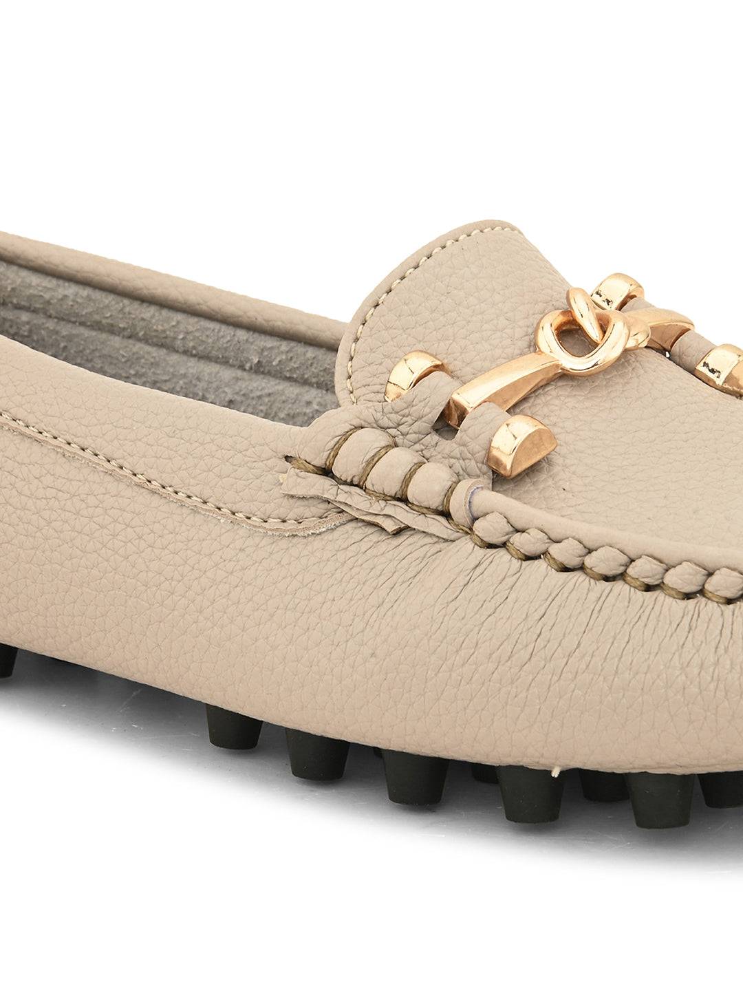 Women Textured Loafers With Buckle Detailing-2