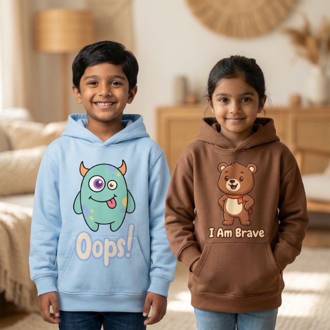 (Set of 2) Oops & I Am Brave Kids Hoodie Combo-1