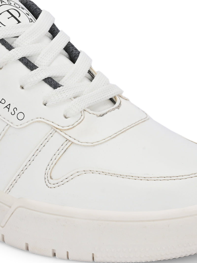 White Lace-Up Platform Heel Sneakers 