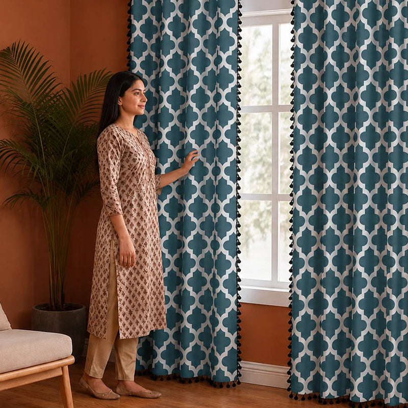 Imprimer Handpicked Soleil - Printed Semi Blackout Curtain (Blue)-5