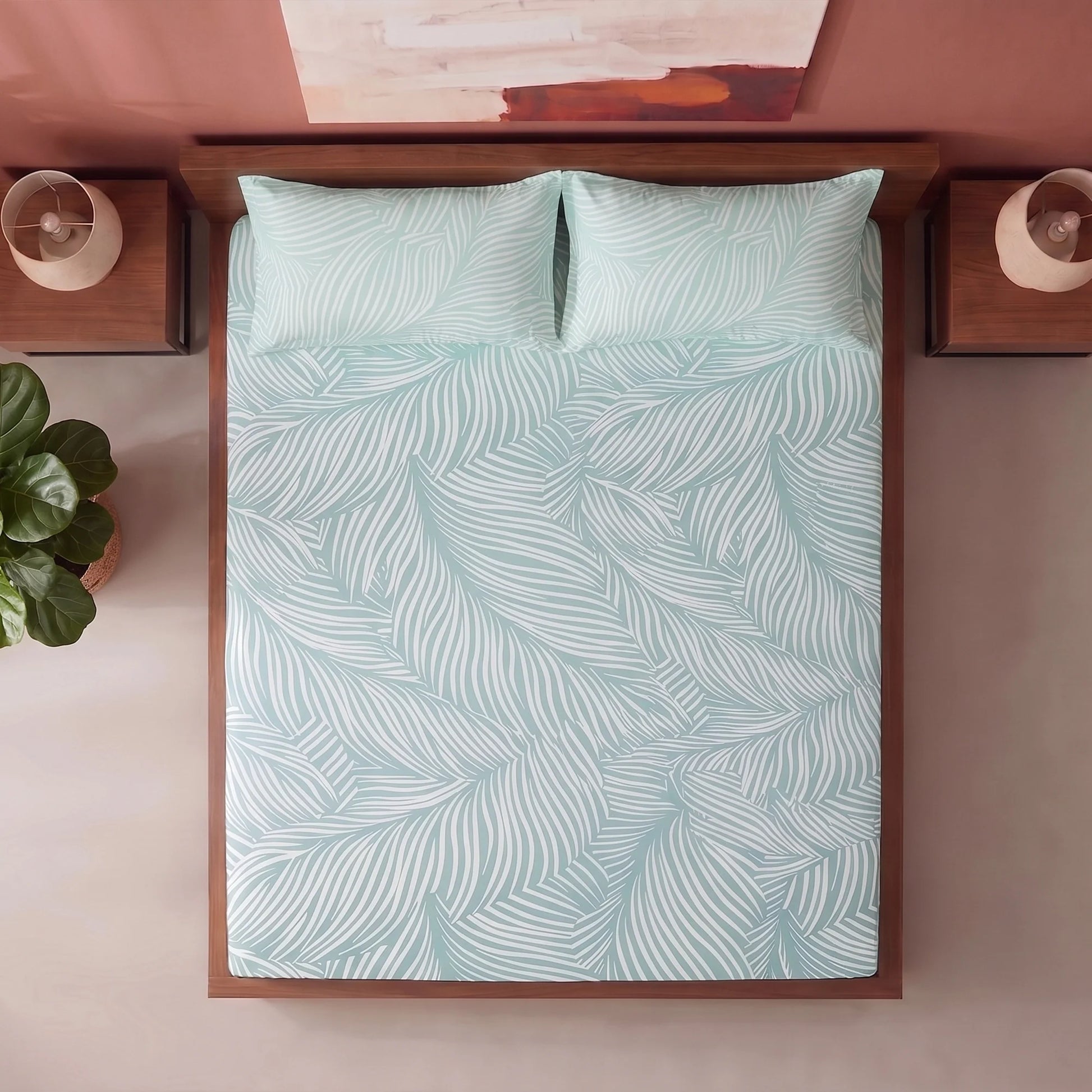 Mint Green Feather - Fitted Sheet (Mint Green & White)-5