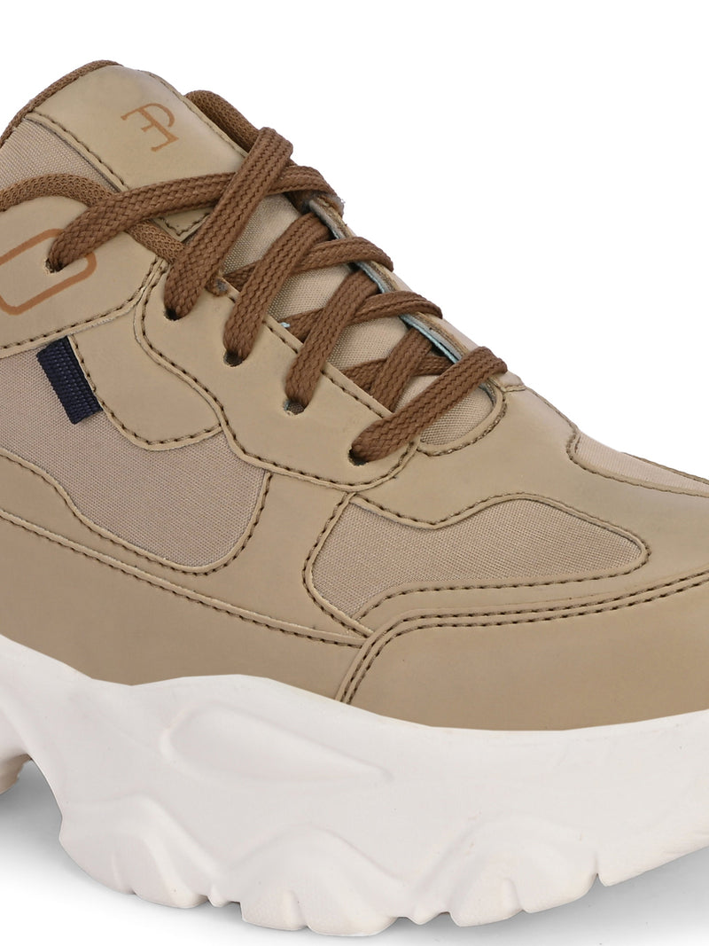 EL PASO Women Beige Faux Leather Casual Lace Up Sneakers-4