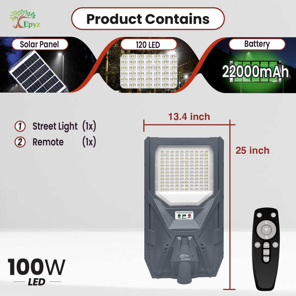 100W SOLAR STREET LIGHT WITH MOTION SENSOR