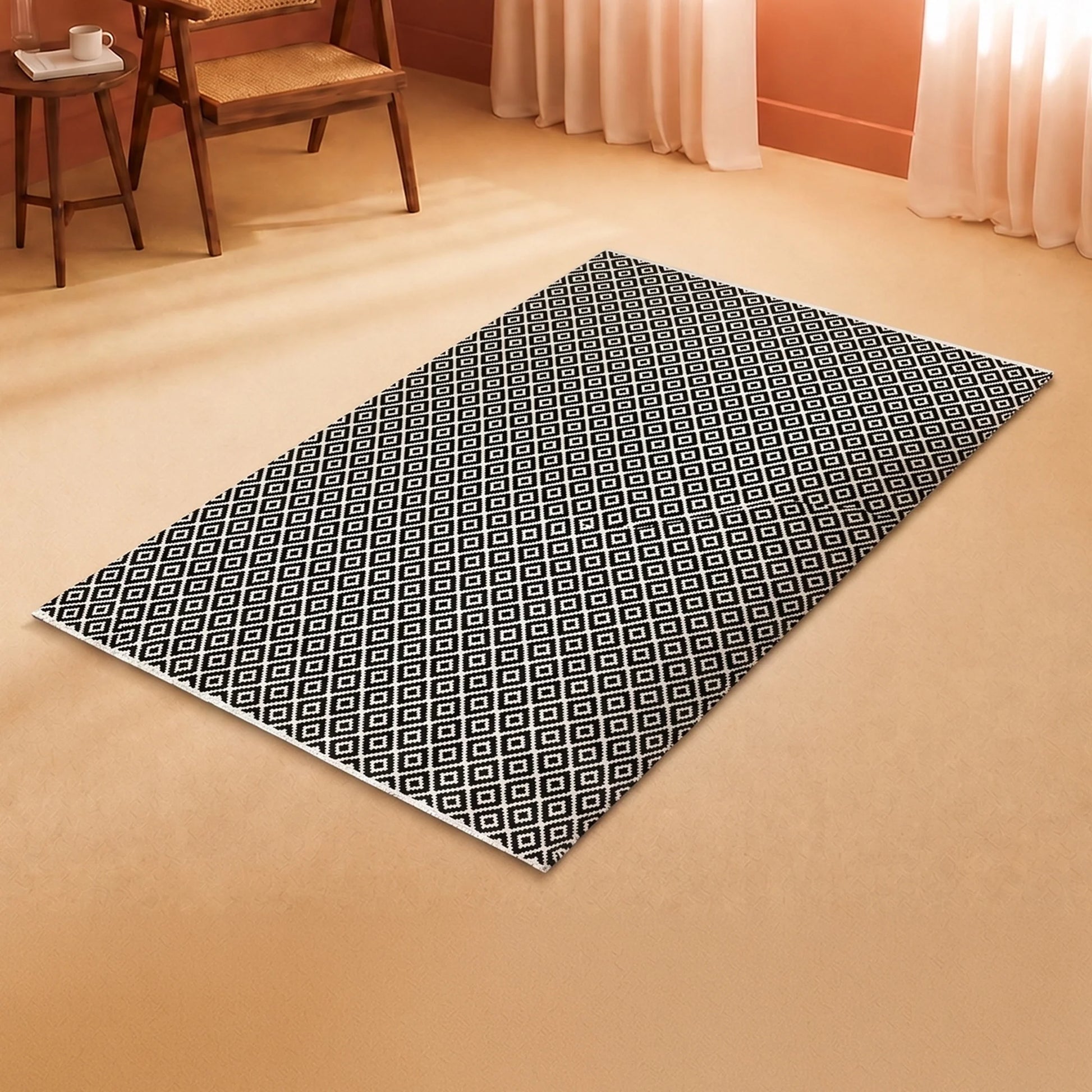 Tessitura Confetti - Diamond Printed Rug (Black & White)-6